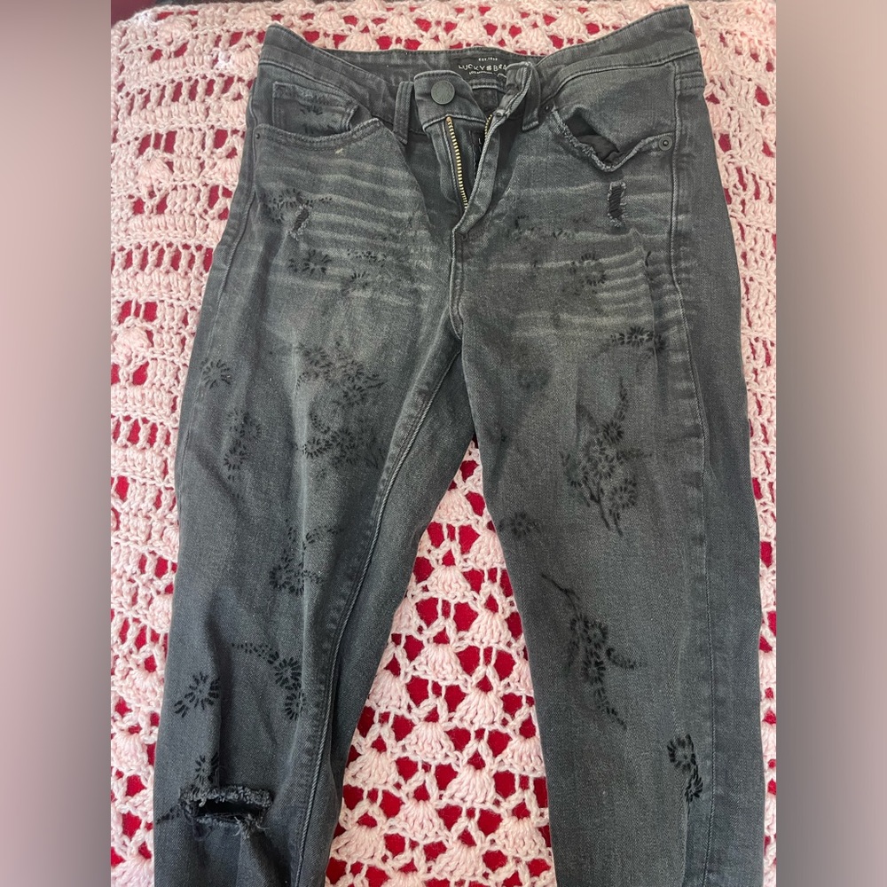 2 for 60 madewell mid rise black embroidered skinny jeans